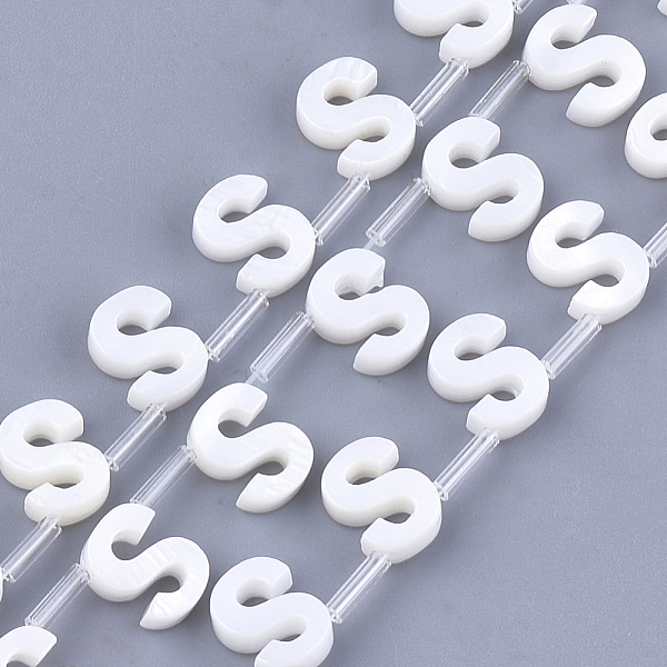 PandaHall Freshwater Shell Beads, Top Drilled Beads, Letter. S, 10x7x3mm, Hole: 0.8mm Freshwater Shell Letter