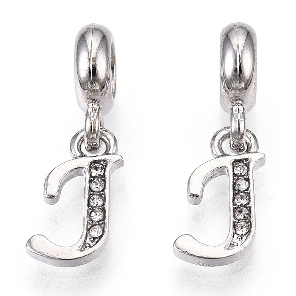 

PandaHall Platinum Rack Plating Alloy Rhinestone European Dangle Charms, Large Hole Pendants, Letter, Cadmium Free & Lead Free, Letter.J...