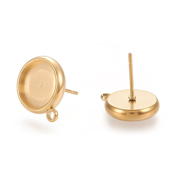 

PandaHall Ion Plating(IP) 304 Stainless Steel Stud Earring Findings, Flat Round, Golden, 15x12.5mm, Hole: 1.6mm, Pin: 0.7mm, Tray: 10mm 304...