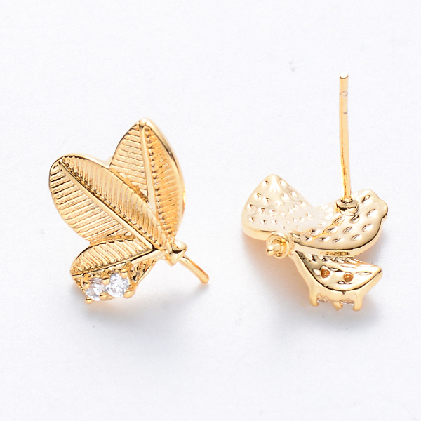 

PandaHall Brass Cubic Zirconia Stud Earring Findings, For Half Drilled Beads, Nickel Free, Leaf, Real 18K Gold Plated, 14.5x13mm, Pin: 0.7mm...