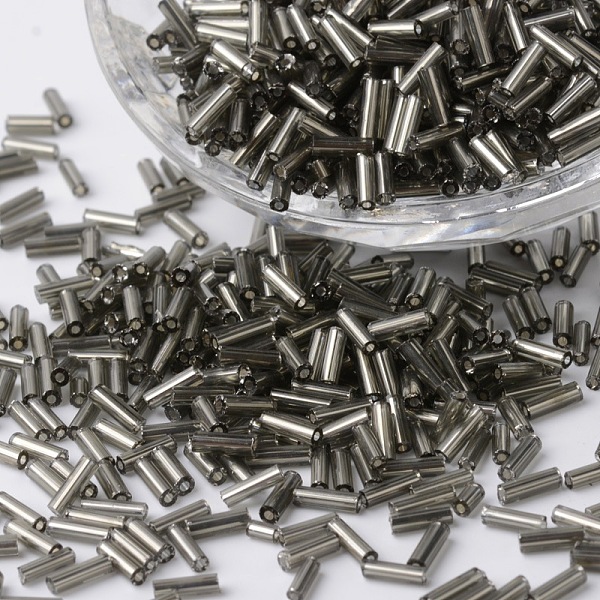 

PandaHall Silver Lined Glass Bugle Beads, Round Hole, Gray, 6~7x1.5~2mm, Hole: 0.5mm, about 12500pcs/bag Glass Gray