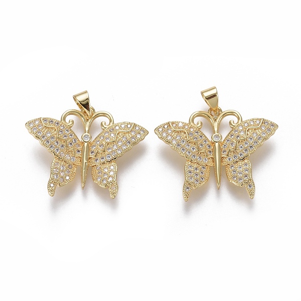 

PandaHall Brass Micro Pave Cubic Zirconia Pendants, Butterfly, Clear, Real 18K Gold Plated, 23x28x2.5mm, Hole: 3.5x5mm Brass+Cubic Zirconia...