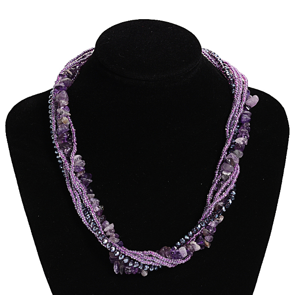 

PandaHall Amethyst Multi-strand Necklaces, with Glass Beads and Lobster Clasps, 17.71 inch~18.11 inch Amethyst