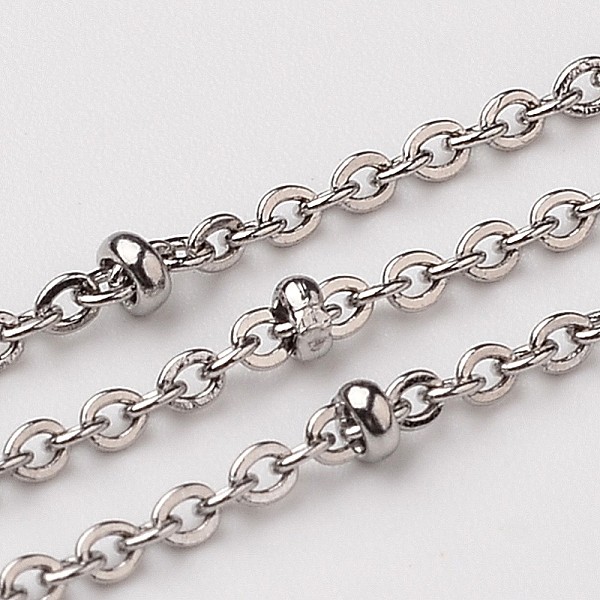 

PandaHall 304 Stainless Steel Cable Chains, Satellite Chains, Decorative Chains, with Rondelle Beads, Soldered, Stainless Steel Color, 2mm...