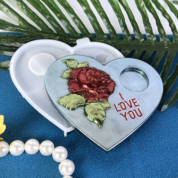

PandaHall Heart Shaped with Rose Tealight Candle Holder Silicone Molds, For Candle Making, Heart, 13.9x17.5x4.1x1.1cm Silicone Heart White
