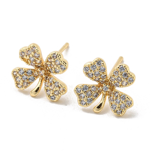 

PandaHall Brass with Clear Cubic Zirconia Stud Earrings, Flower, Light Gold, 11x12mm Brass Flower