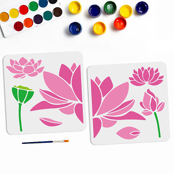 

PandaHall MAYJOYDIY US 1 Set PET Hollow Out Drawing Painting Stencils, with 1Pc Art Paint Brushes and 1 Sheet Craft Cardboard Paper, Lotus...
