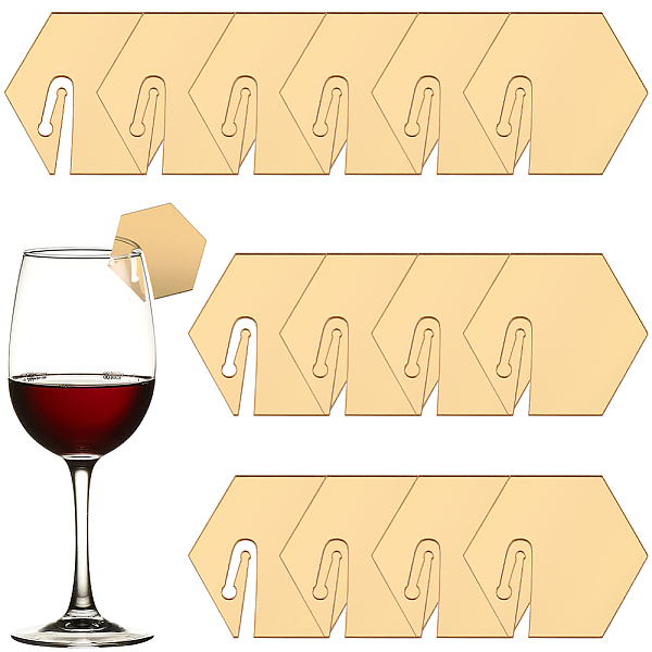 

PandaHall SUNNYCLUE Acrylic Mirror Wine Glass Charms, Goblet Marker, Gold, Hexagon, 45x49.5x1.5mm, 20pcs/box Acrylic Hexagon Gold