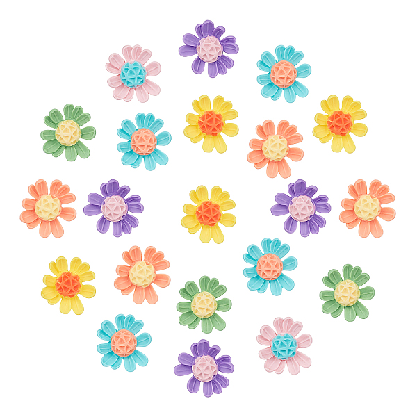 PandaHall SUNNYCLUE Opaque Resin Cabochons, Flower, Mixed Color, 30.5x32x7.5~8.5mm, 6 colors, 8pcs/color, 48pcs/set Resin Flower Multicolor
