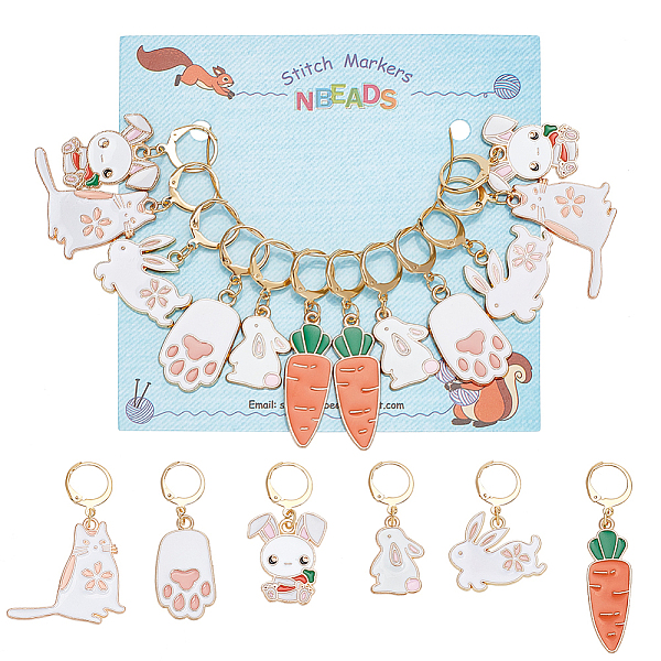 

PandaHall 12cs 6 Style Carrot & Rabbit & Cat & Paw Locking Stitch Markers, Alloy Enamel Charm Stitch Marker with 304 Stainless Steel Hoop...