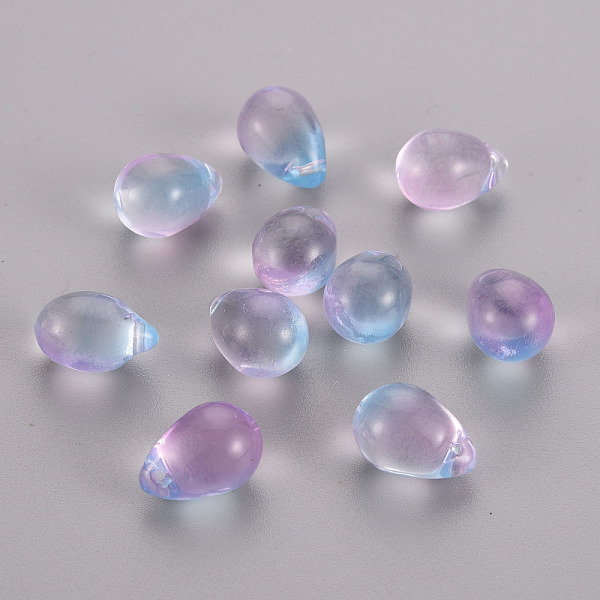 

PandaHall Two Tone Transparent Spray Painted Glass Charms, Teardrop, Lilac, 14x10x9mm, Hole: 1mm Glass Teardrop Purple