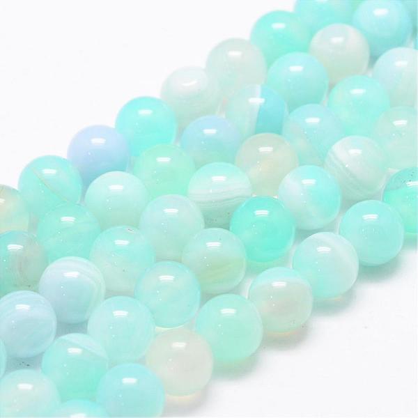 

PandaHall Natural Striped Agate/Banded Agate Bead Strands, Round, Dyed & Heated, Aquamarine, 8mm, Hole: 1mm, about 47~48pcs/strand, 14.5..., Green