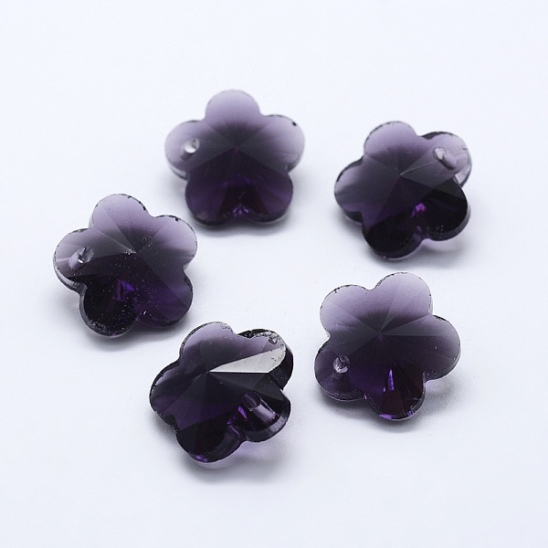 

PandaHall Transparent Glass Pendants, Faceted, Flower Charms, Indigo, 13x13.5x8mm, Hole: 1.5mm Glass Flower Purple