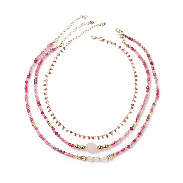 

PandaHall Natural Rose Quartz & Agate Beaded Necklaces Sets for Women, Handmade Brass Glass Beaded Chains Necklaces, 14.96~18.9 inch...