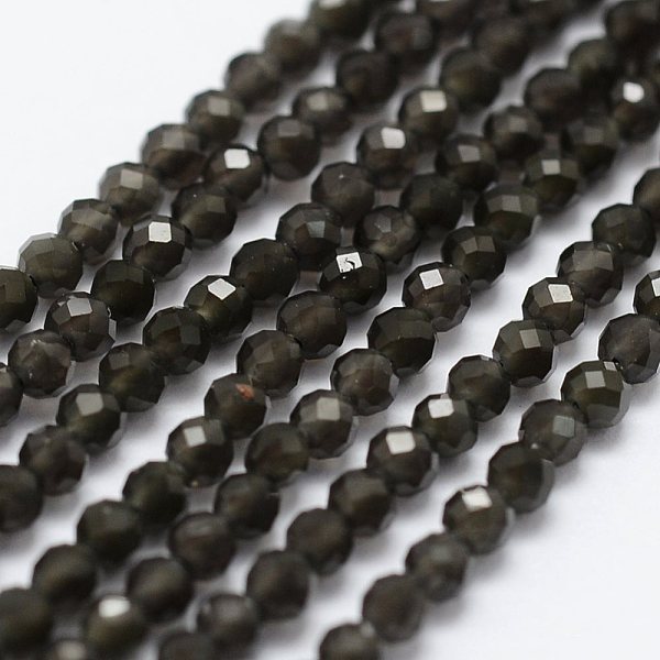 

PandaHall Natural Obsidian Beads Strands, Faceted, Round, 2mm, Hole: 0.5mm, about 175pcs/strand, 14.9 inch(38cm) Obsidian Round