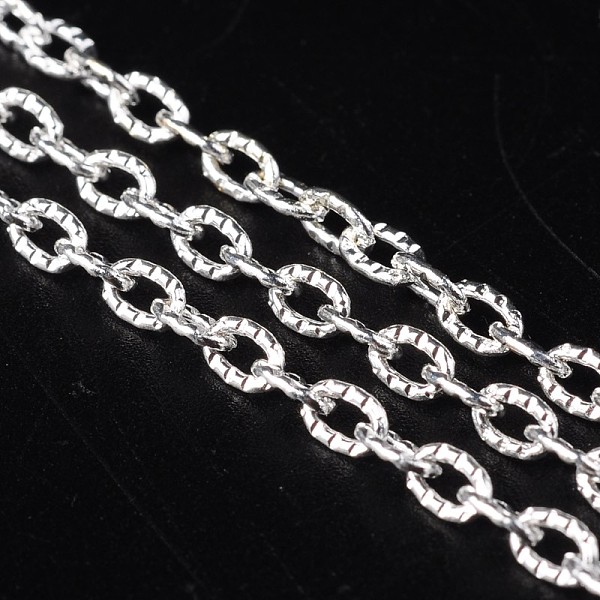 

PandaHall Iron Textured Cable Chains, Unwelded, Silver Color Plated, with Spool, 4x3x1mm, about 328.08 Feet(100m)/roll Iron