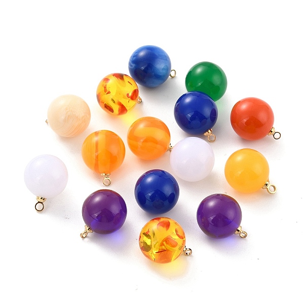 

PandaHall Resin Pendants, Mixed Style, with Golden Tone Alloy Findings, Round, Mixed Color, 15x12mm, Hole: 1mm Alloy+Resin Round Multicolor