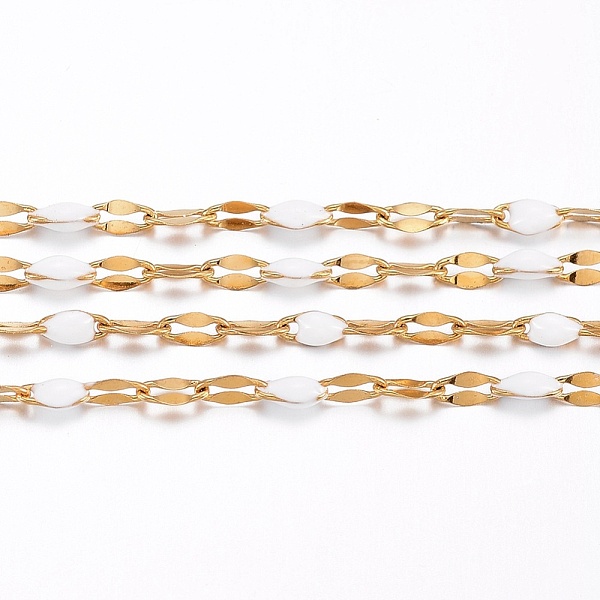 

PandaHall 3.28 Feet Ion Plating(IP) 304 Stainless Steel Link Chains, with Enamel, Soldered, Golden, White, 4~10x2x0.4~2mm 304 Stainless...