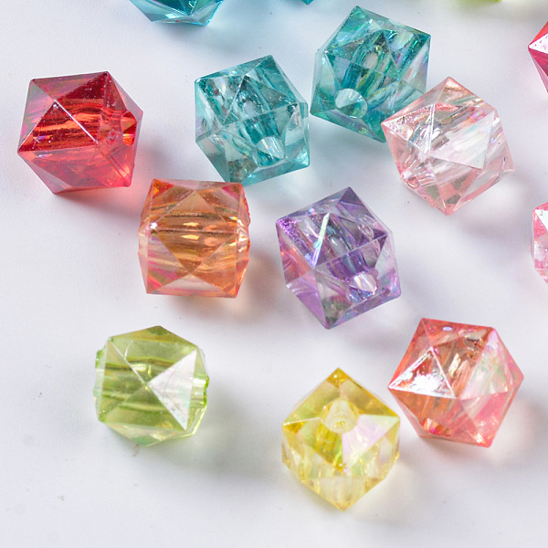 

PandaHall Transparent Acrylic Beads, AB Color Plated, Faceted, Cube, Mixed Color, 9.5x9.5x9mm, Hole: 2.5mm, about 1160pcs/500g Acrylic Cube..., Multicolor