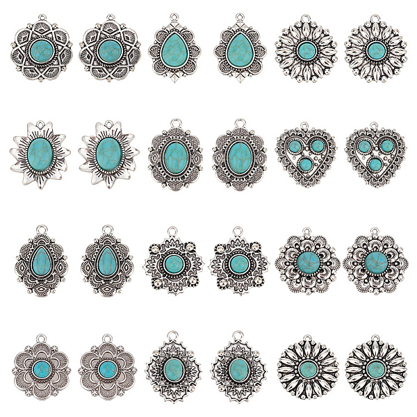 

PandaHall 24Pcs 12 Styles Synthetic Turquoise Pendants, Geometric Charms, with Rack Plating Antique Silver Tone Alloy Findings, Teardrop &...