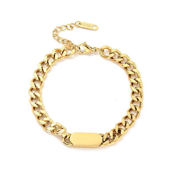 

PandaHall Ion Plating(IP) 304 Stainless Steel Rectangle Link Bracelet with Curb Chains for Women, Golden, 7 inch(17.7cm) 304 Stainless Steel