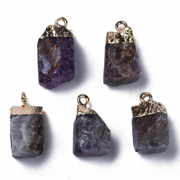 

PandaHall Natural Amethyst Pendants, with Golden Brass Findings, Rack Plating, Cube, 18~21x9~12x9~13mm, Hole: 1.6mm Amethyst Cube