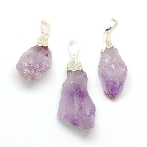 

PandaHall Natural Raw Rough Gemstone Amethyst Pendants, with Silver Color Plated Brass Findings, Irregular Nuggets, 28~45x15~17x12~16mm..., Purple