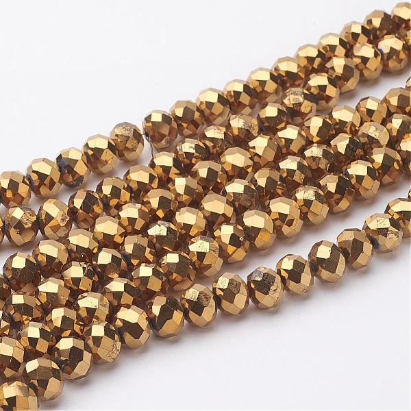

PandaHall Electroplate Glass Beads Strands, Faceted, Rondelle, Golden Plated, 10x7mm, Hole: 1mm, about 63~65pcs/strand, 49~50cm Glass..., Gold