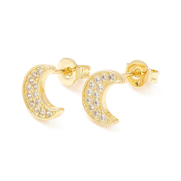 

PandaHall Clear Cubic Zirconia Crescent Moon Stud Earrings, Brass Jewelry for Women, Cadmium Free & Nickel Free & Lead Free, Real 18K Gold...