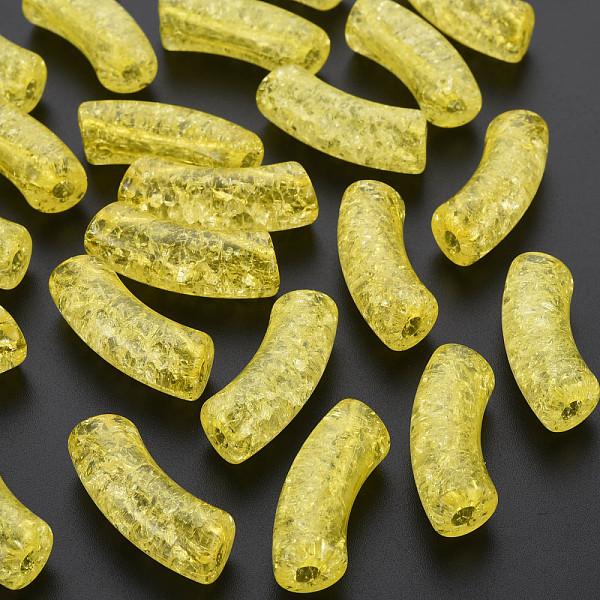 

PandaHall Transparent Crackle Acrylic Beads, Curved Tube, Yellow, 35x11.5x13.5mm, Hole: 3.5mm, about 148pcs/500g Acrylic Tube Yellow