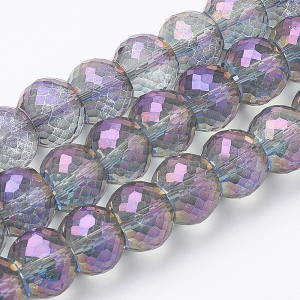 

PandaHall Electroplated Glass Beads Strands, Rainbow Plated, Faceted, Round, Plum, 10x8mm, Hole: 1.2mm, about 80pcs/strand, 25 inch Glass..., Purple