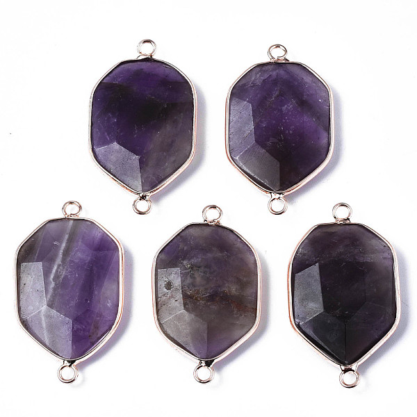 

PandaHall Natural Amethyst Links Connectors, with Edge Rose Gold Plated Brass Findings, Faceted, Polygon, 39~40x22~23x5~7mm, Hole: 2.5mm...