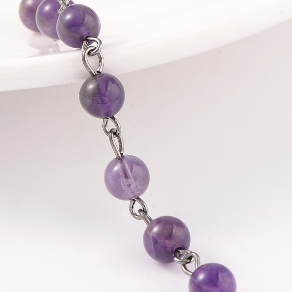 

PandaHall Handmade Amethyst Beads Chains for Necklaces Bracelets Making, with Gunmetal Tone Brass Eye Pin, Unwelded, 39.4 inch, about...