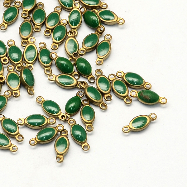 

PandaHall Antique Bronze Plated Brass Enamel Oval Links connectors, Enamelled Sequins, Green, 4x10.5x3mm, Hole: 1mm Brass Oval Green
