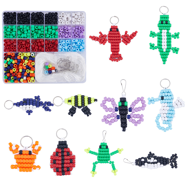 

PandaHall SUNNYCLUE 1 Box DIY 10 Sets Bead Animals Keychain Kit 8mm Large Hole Pony Beads Pets Animal Video Tutorials Red Green Gecko Lizard..., Multicolor