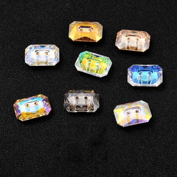 Boutons Strass Verre Rectangle 2 Trou