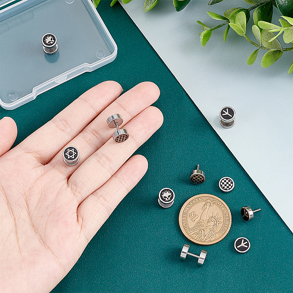 

PandaHall UNICRAFTALE 4Pairs 4 Style Men Studs Earring Black Punk Stud Earrings Titanium Steel Stud Earrings Peace Sign Skull Star Punk...