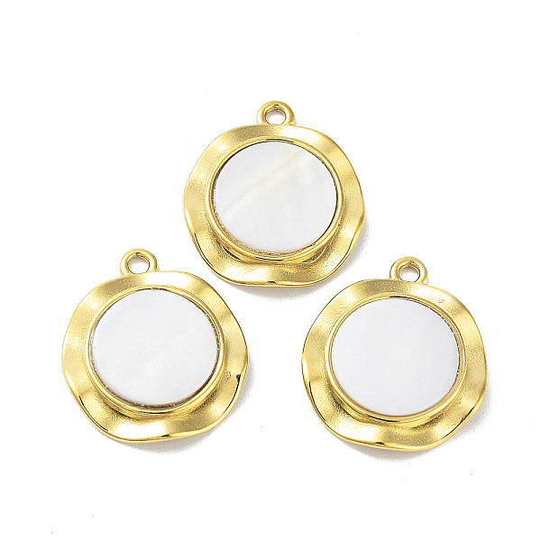 

PandaHall 304 Stainless Steel Pave Natural White Shell Pendants, Flat Round Charms, Golden, 22.5x19x3.5mm, Hole: 1.8mm White Shell Flat...