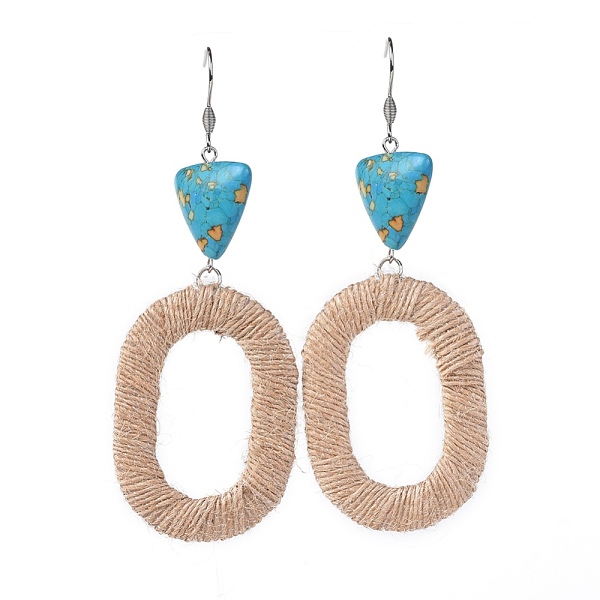 

PandaHall Dangle Earrings, with ABS Plastic Covered with Jute Twine Linking Rings, Synthetic Turquoise Beads and 304 Stainless Steel Earring..., Orange