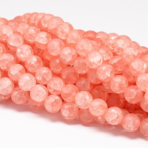 

PandaHall Synthetic Crackle Quartz Bead Strands, Round, Dyed, Frosted, Light Salmon, 8mm, Hole: 1mm, about 50pcs/strand, 15.75 inch Crackle..., Red