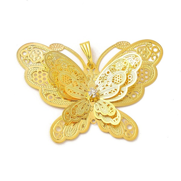 

PandaHall Brass with Rhinestone Pendats, Filigree, 3D Butterfly Charms, Golden, 37x51x6mm, Hole: 8x3mm Brass+Rhinestone Butterfly Clear
