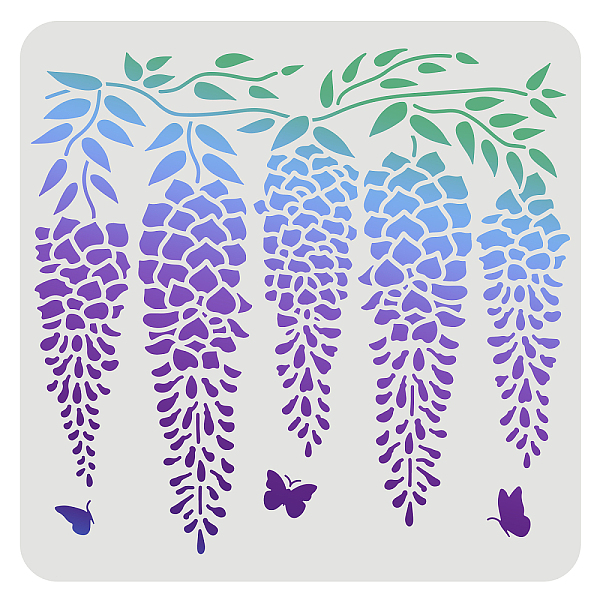 PandaHall FINGERINSPIRE Wisteria Stencils Template 30x30cm Plastic Flowers Drawing Painting Stencils Flower Butterfly Wall Stencils Reusable...