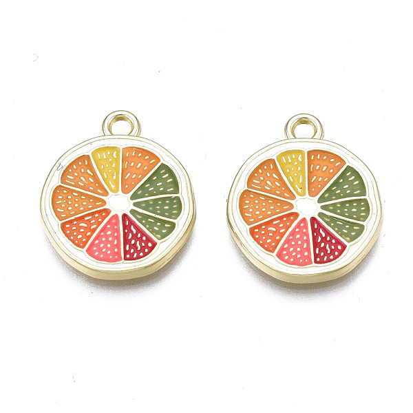 

PandaHall Rack Plating Alloy Enamel Pendants, Cadmium Free & Nickel Free & Lead Free, Light Gold, Lemon Slice, Colorful, 19x16x2mm, Hole...