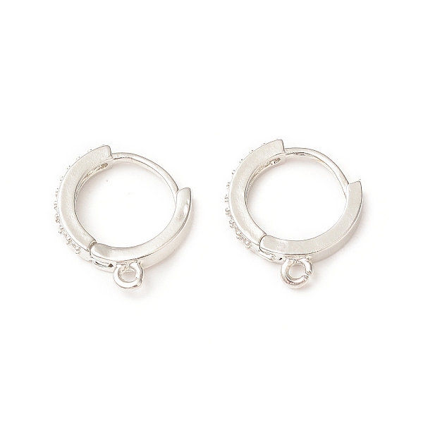 PandaHall Brass Micro Pave Clear Cubic Zirconia Hoop Earring Finding, Round, with Horizontal Loops, Platinum, 17x14x2.5mm, Hole: 1.2mm, Pin...