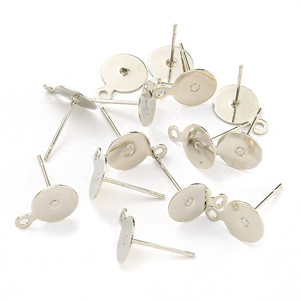 

PandaHall Brass Stud Earring Findings, with Iron Pin and Loop, Platinum, 11.5x8x0.1mm, Hole: 1mm, Pin: 0.75mm Brass Others