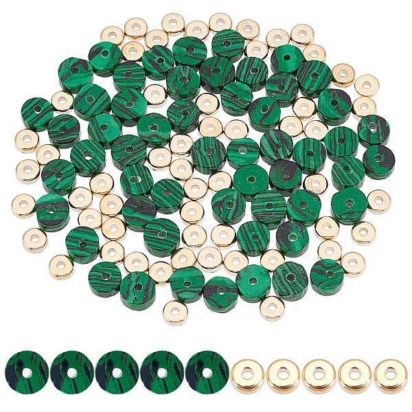 

PandaHall about 219 Pcs Heishi Beads Kits, 6mm Malachite Beads Flat Round Loose Beads Heishi Disc Beads with CCB Plastic Beads for Bracelet...