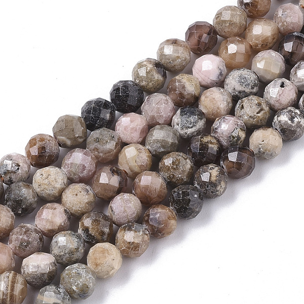 PandaHall Natural Argentina Rhodonite Beads Strands, Faceted, Round, 4mm, Hole: 0.5mm, about 85~86pcs/strand, 15.75 inch(40cm) Rhodonite...