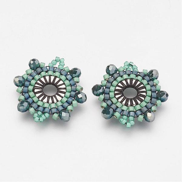 

PandaHall MIYUKI & TOHO Handmade Japanese Seed Beads Links, Loom Pattern, Flower, Green, 22x20x3mm, Hole: 1~2mm Glass Flower Green