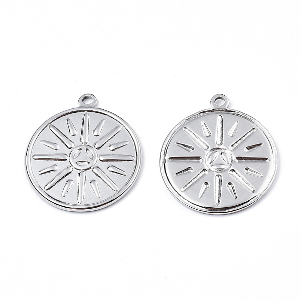 

PandaHall 201 Stainless Steel Pendants, Flat Round with Sun, Stainless Steel Color, 29x25x2mm, Hole: 2mm 201 Stainless Steel Flat Round