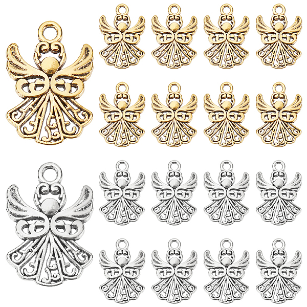 

PandaHall 80pcs 2 Colors Tibetan Style Angel Metal Charm Pendants Spacer Beads for Bracelet Necklace Jewelry DIY Craft Making, Antique...